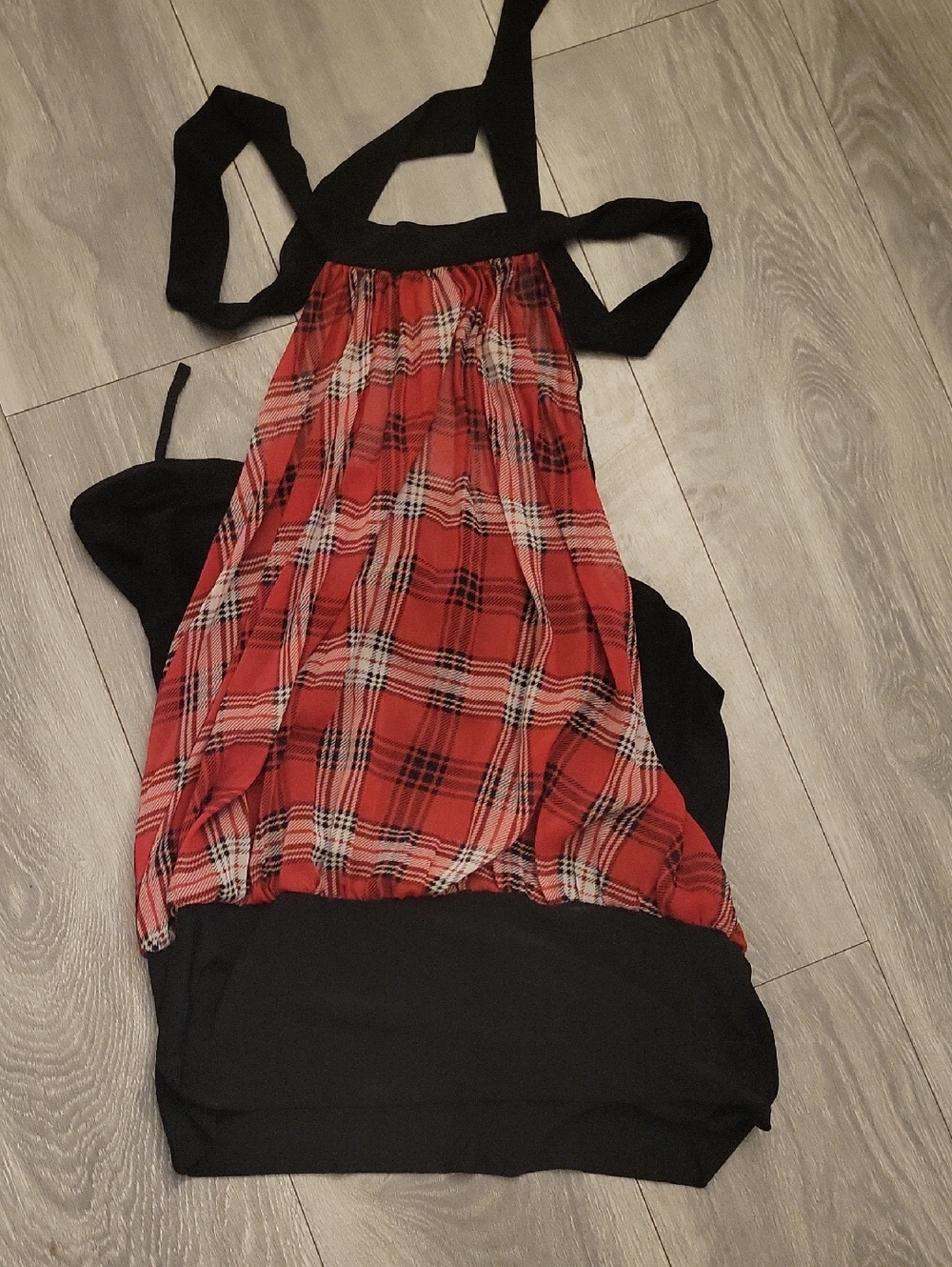 Red Plaid Halter Top with Black Trim